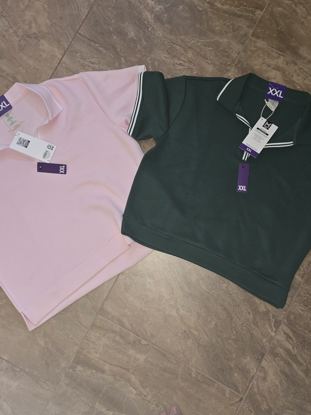 Cropped Polo Top in Light Pink and Forest Green - Unbranded